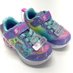 Skechers Toddler Girls Kids Light-Up Fashion Sneakers Glitter Blue 5T